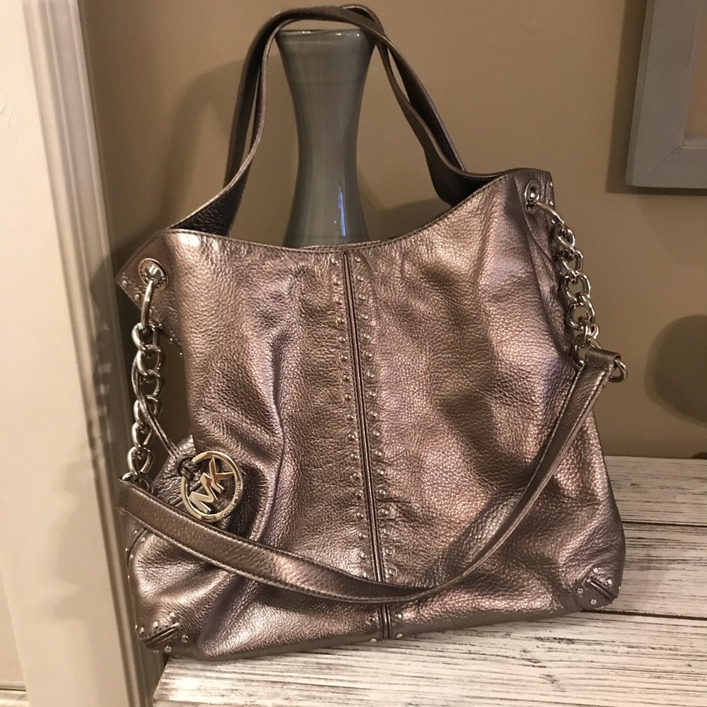 Uptown Astor Silver Convertible Chain Leather Tote